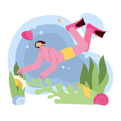 Snorkeling Adventure in Colorful Underwater Vector Illustration © inspiring.team