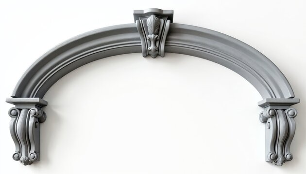 Decorative gray archway molding accentuates architectural detail. Ornate curves and scrollwork create elegant entryways. Ideal for interior design projects and home decor.