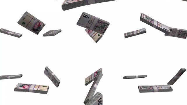 Honduras Money, Honduran Lempira Banknotes Falling, HNL Currency Stacks, White Background, 4K