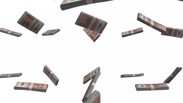 Jamaica Money, Jamaican Dollar Banknotes Falling, JMD Currency Stacks, White Background, 4K