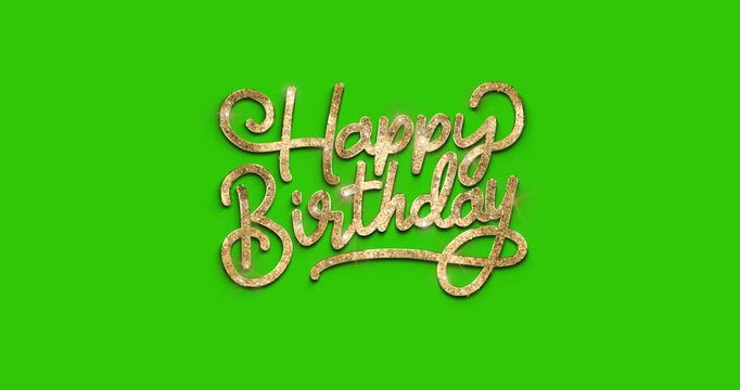 Animated text Happy Birthday in Gold Color and white color on the green screen Alpha channel. Great for Celebartion moment