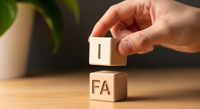 Hand Placing the Letter I on Top of FA Wooden Blocks, Forming the Word 'IFA' - Creative Concept