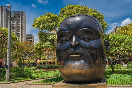 Medellin, Antioquia, Colombia. February 26, 2023. Statue of Colombian artist Fernando Botero in plaza 