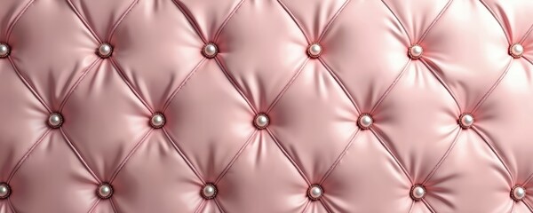 Fototapeta premium Close up of pink quilted upholstery with pearl details creating a luxurious soft texture. This elegant pattern has diamond stitching perfect for decorative backgrounds for events.