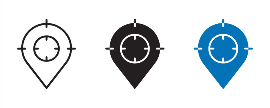 Location pin vector icons black white and blue geographic vector illustration