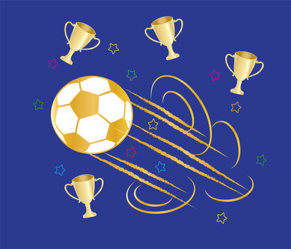 Football championship symbol, golden trophy doodles artistic illustration