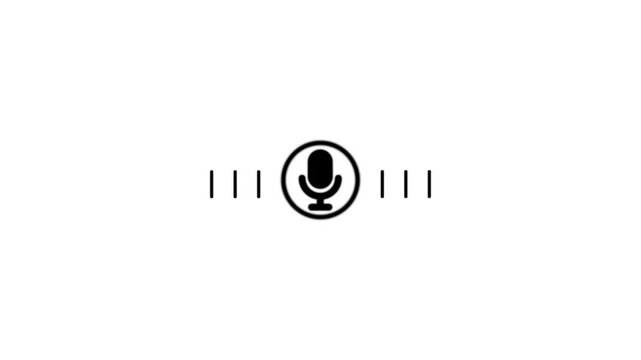 Black Microphone Icon with Sound Waves on White Background. , Minimal microphone icon shows audio and sound waves. Clean design podcast and digital recording.