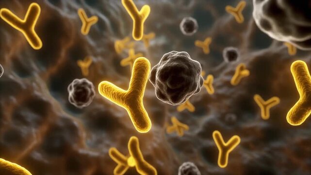 Abstract immunological illustration antibody structures and cellular elements