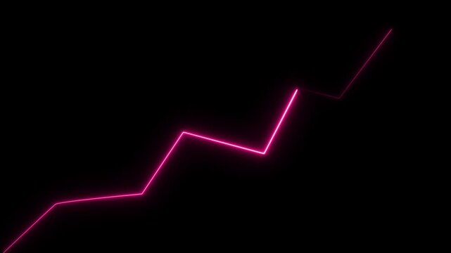 Pink Neon Line Graph Ascending on Black Background. . Motion graphics of neon business graph line concept