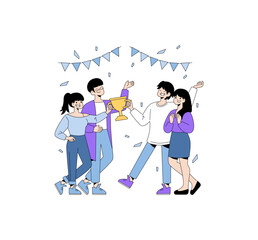 Obraz premium Group Celebration with Trophy Award Vector Illustration