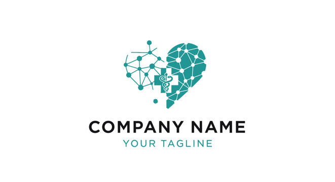 Heart shaped network connections logo template.