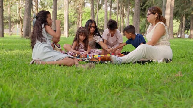 Multi generation family enjoying a picnic day in the park