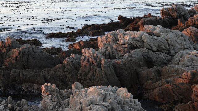 Rocky coastline of DeKelders overlooking the Atlantic Ocean, South Africa