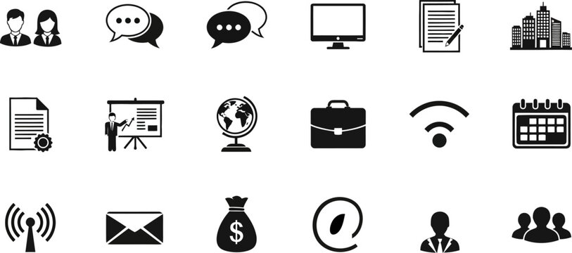 Collection of business and communication icons