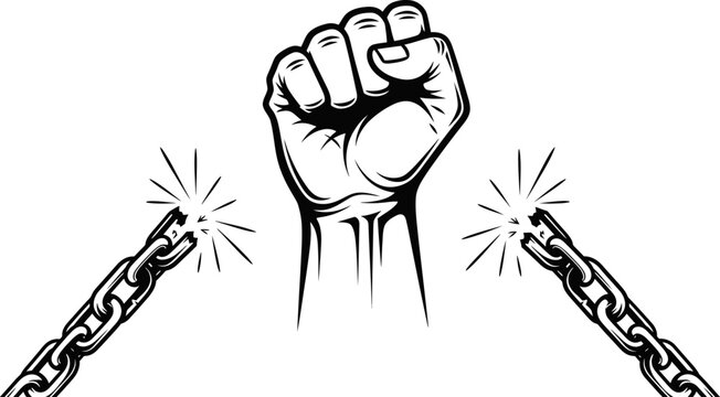 Fist breaking free from chains