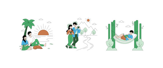 Fototapeta premium Relaxing and Exploring in Nature Vector Illustration