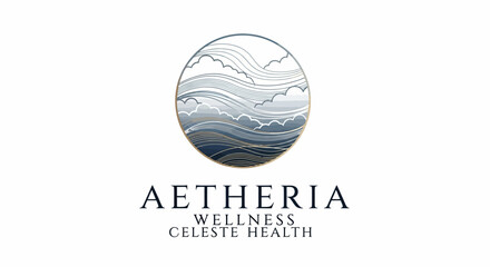 Obraz premium Aetheria Wellness logo with mountains and clouds.