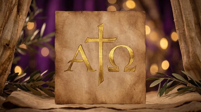 A symbolic religious inscription: the Greek letters Alpha, Omega, and a Cross