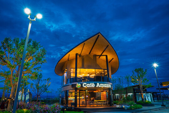 Prachuap Khiri Khan , THAILAND - October 26, 2025 : Cafe Amazon at Prachuap Khiri Khan, Thailand. It's a famous Thai franchise coffee cafe in Thailand