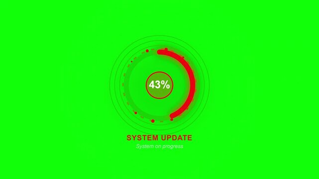 Red System Update Progress Circle Animation on Green Screen. 4K Video
