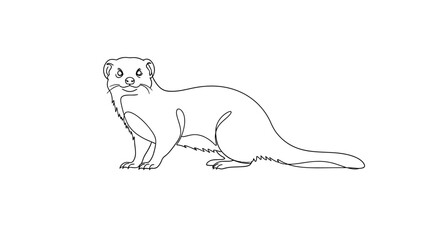 Fototapeta premium Minimalist line drawing of a weasel on white background for commercial use