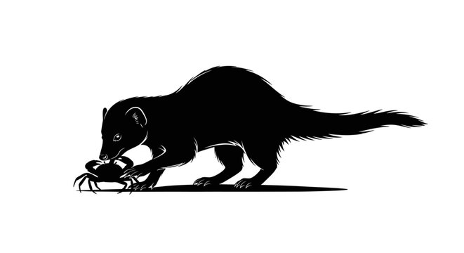 Silhouette of a mongoose eating a crab wildlife illustration