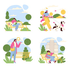 Obraz premium Vector Illustration of People Enjoying Park Activities