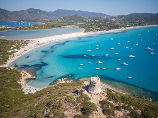Fototapeta premium Porto Giunco Sardinia beach and coastline aerial