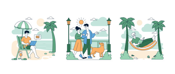 Naklejka premium Vector Illustration of People Relaxing and Enjoying Nature