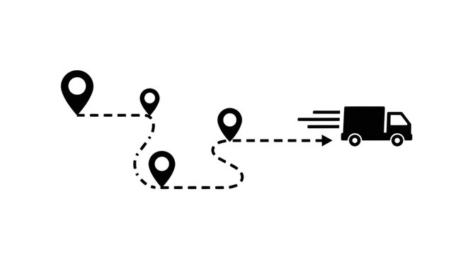 A delivery truck navigates through multiple locations marked on a map.