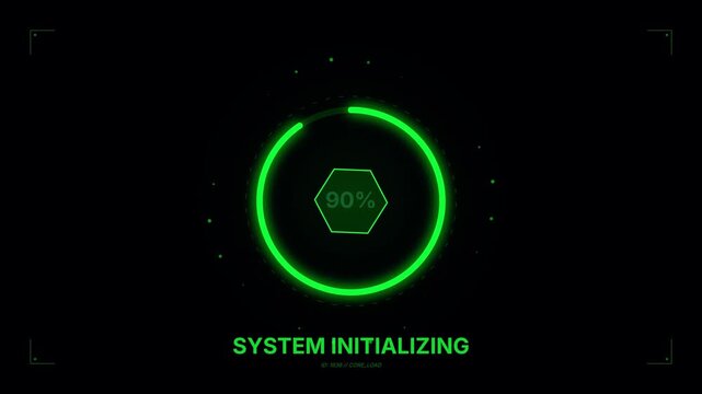 Futuristic Green HUD System Initializing Loading Screen Percentage Animation. 4K Video
