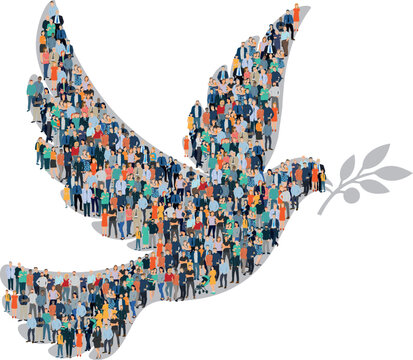 Une colombe form&eacute;e par une foule de personnes symbolise la paix, l&rsquo;unit&eacute; et la force du collectif.