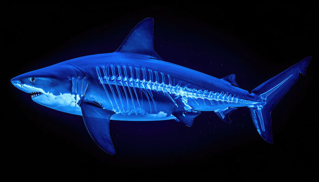 X-ray image of a shark displaying its skeleton, highlighting the internal bone structure