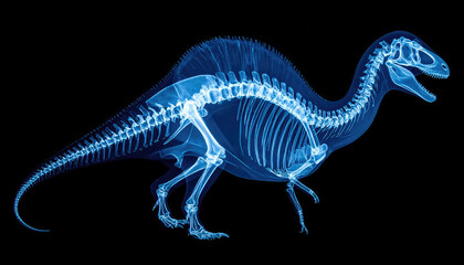 Fototapeta premium A stunning x-ray view of a dinosaur skeleton, revealing its intricate bone structure and prehistoric details. 