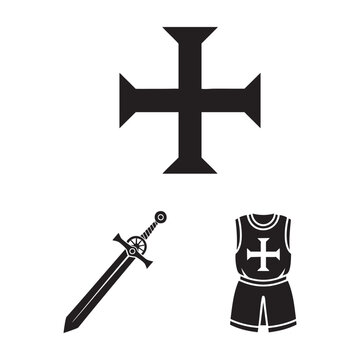 Crusader Icons Cross Pattee Great Sword Surcoat Silhouette Vector Set
