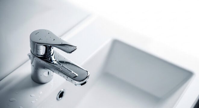 洗面台の蛇口 水滴 クローズアップ 清潔な白
