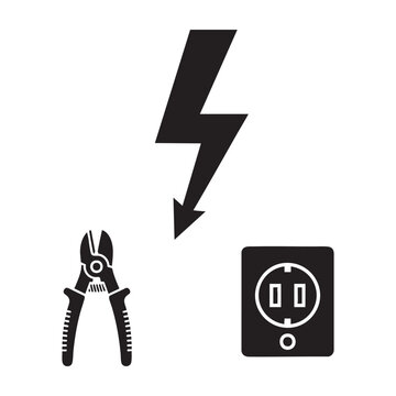 Electrician Profession Icons Lightning Pliers Socket Silhouette Vector