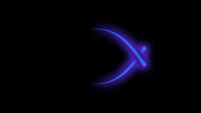 Blue neon light trails and glowing curves moving on a black background animation.