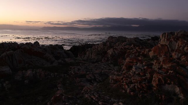 Rocky coastline of DeKelders overlooking the Atlantic Ocean, South Africa