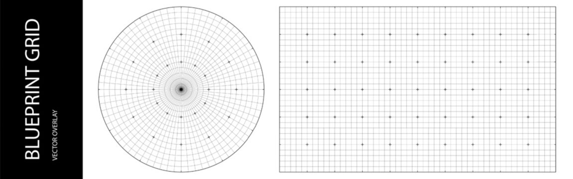 Grid bg paper for line blueprint pattern, circle millimeter compass. Vector graph texture and ruler overlay. Architecture plan grid of mathematics drawing, degree circle radar scan. Measure cut mat