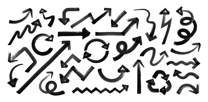 手書きマーカーペン矢印セット 黒ブラシシンプルラインベクター Hand Drawn Marker Arrow Set Black Brush Simple Arrows