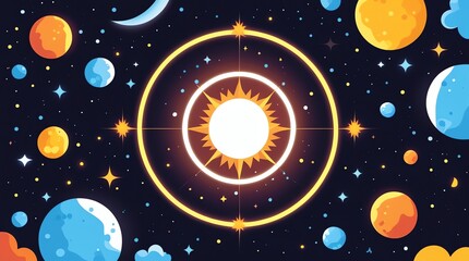 Naklejka premium Vibrant Solar System and Celestial Bodies in Space.