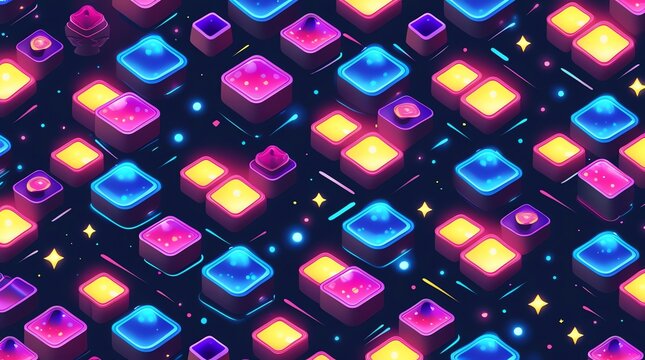 Vibrant Neon Cubes Abstract Background.