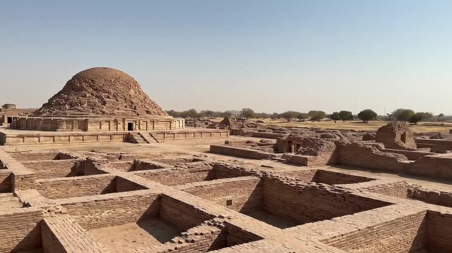 Ancient Dome Stupa Mound Above Brick Ruin Foundations Of Mohenjo Daro