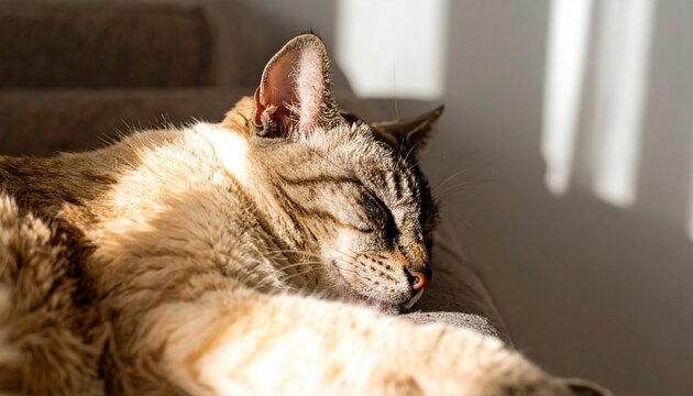 Peaceful Tabby Cat Napping in Warm Sunlight