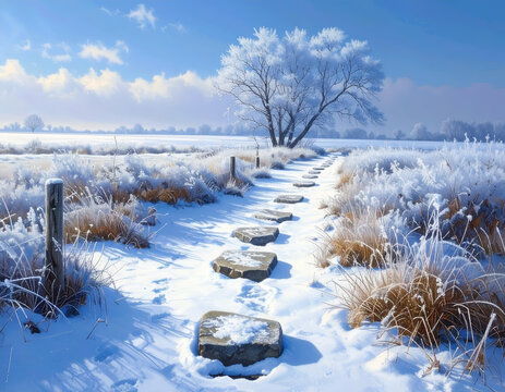 Winters Path - A Snowy Journey Through a Frozen Landscape.
