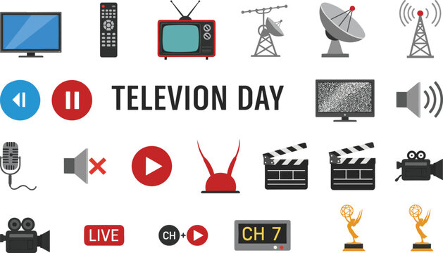 Television Day icons with various media and broadcasting symbols