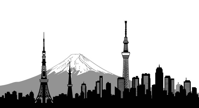 Tokyo Skyline Silhouette with Mount Fuji