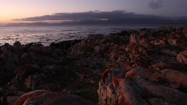 Rocky coastline of DeKelders overlooking the Atlantic Ocean, South Africa