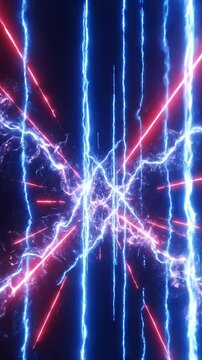 Blue Neon Rays Descend Merging With Red Light Loop 2160x3840